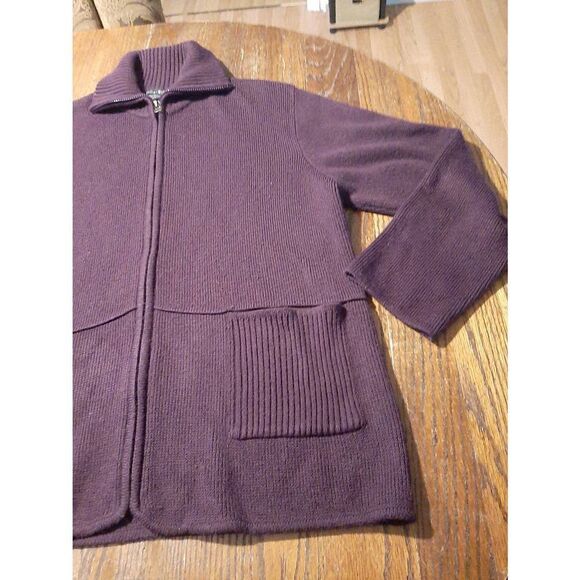 Size 1X Tally Ho Plum Wine Purple Long Sleeve Full Zip Sweater Cardigan Outer - Picture 3 of 3